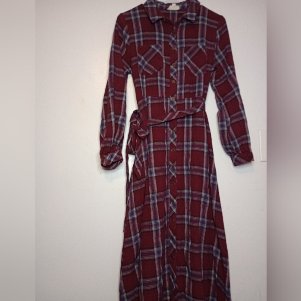 Orange Creek Burgundy Plaid Long Sleeve Shirt Dress Size Small Women's Dress - Picture 2 of 5